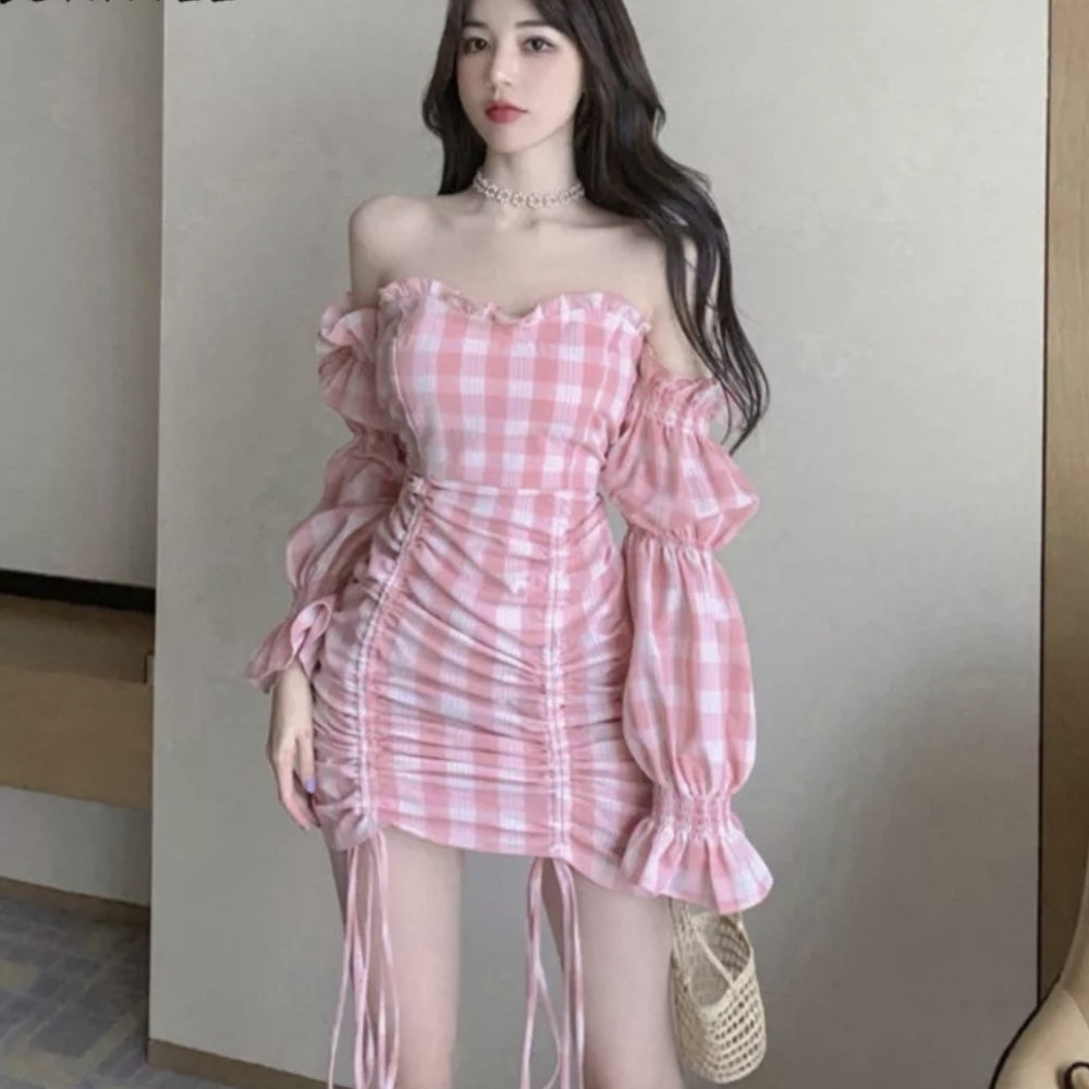 NWT Spring Gingham Plaid Romantic Bodycon Mini Dress S: Sm & Medium